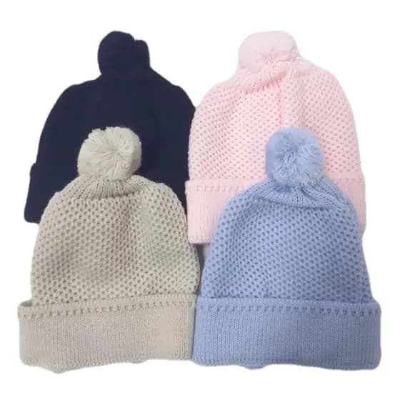 Touca Para Bebê Rn Em Tricot Pompom
