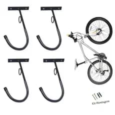 Kit 4 Suportes para Pendurar Bicicleta com Argola para Cadeado
