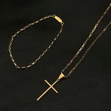 Colar masculino pingente de cruz palito banhado a ouro  Aço inoxidável 18k cordão em estilo cartier