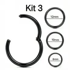 Kit 3 Piercing Argola Cor Preto Segmento Articulado Aço cirúrgico Nariz/helix
