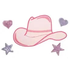 Kit Chapeu + 4 desenhos Peao Cowtry Boiadeira Patch Termocolante Bordado Aplique