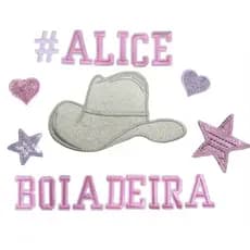 Kit 14 letras + Chapeu + 4 figuras Apliques Boiadeira Termocolante Jaqueta Patch