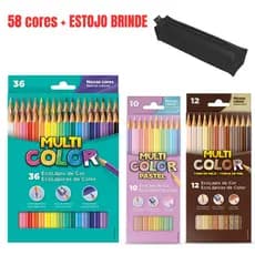 Lápis De Cor 58 Cores Multicolor Faber Castell (Cores Básicas + Pastel + Pele) + ESTOJO BRINDE
