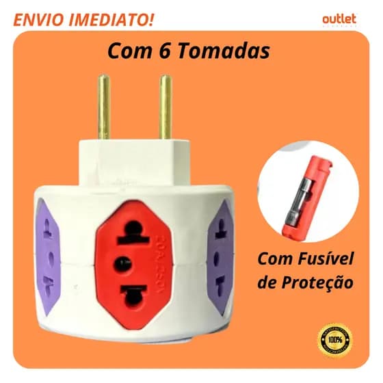 Filtro De Linha Sem Fio Com 6 Entradas Adaptador de Tomada Com Fusível 10A/20A Resistente Multiuso