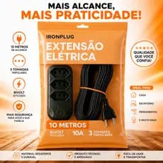 Extensão Elétrica Tripla Bilvolt Resistente 110/220v 10A preta Tomadas Compacta 2/3/5/10 Metros