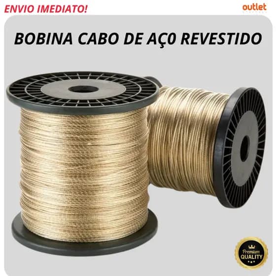 Bobina Cabo De Aço Revestido 100m Varal Reforçado sustentação de antenas lonas esteiras teares maritimo