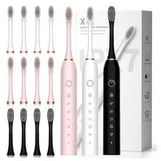 Escova de Dentes Eletrica IPX7 Prova Agua USB 6 Modos 4 Cabecas Substituiveis Higiene Bucal