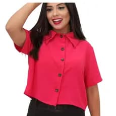 Blusinha Feminina Camisa Social Cropped Manga Curta Botões
