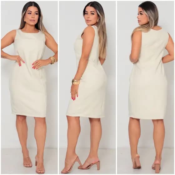 Vestido Feminino Midi Tubinho Social Alfaiataria Luxo Plus