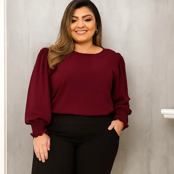 Blusa Feminina Manga Longa Plus Size Alfaiataria Elegante Moda Evangélica Modelo Clássico Social Camisa