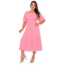 Vestido Feminino Decote V Elegante Midi Viscolinho Primavera Verão Forrado Tecido Premium