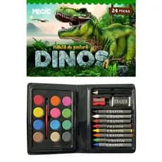 Kit escolar para pintura com 24 peças Tema:Dinossauros.