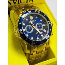 Relógio Invicta 0073 Pro Diver Scuba Gold Azul Banhado a Ouro 18k