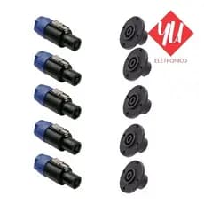 Kit 5 pares Conector Plug Speakon Macho  Femea 4 Polos