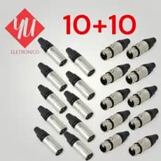 kit 20 Conector xlr cannon fêmea macho preto alta qualidade