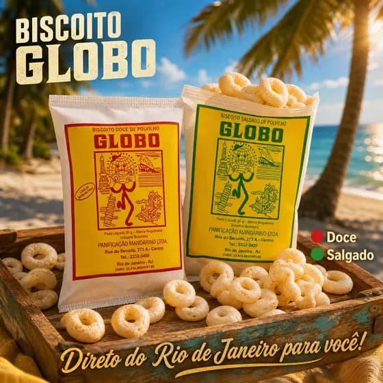Caixa com 25 pacotes  Biscoito Globo Polvilho Tradicional Doce/Salgado
