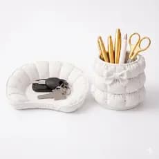 Organizador Porta Objetos Concha 3D Porta Canetas Decorativo Moderno Preto Acolchoado Diferente