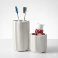 Porta Escova de Dente e Porta Pasta Dental Frisos Organizador de Bancada Banheiro Kit Acessórios