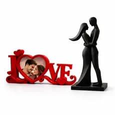 Decoração Romântica Escultura Casal Namorados Placa Love Porta Retrato Presente Quarto