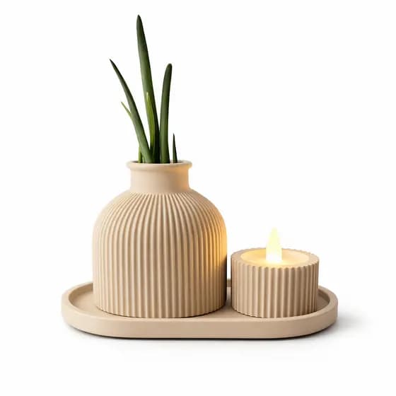 Kit Decorativo Vaso Porta Vela Bandeja Mesa Sala Quarto Presente Luxo Moderno Decoração Beleza
