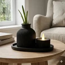 Kit Decorativo Vaso Porta Vela Bandeja Mesa Sala Quarto Presente Luxo Moderno Decoração Beleza