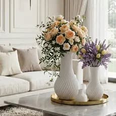Kit de 2 Vaso Jarro Espiral Para Flores Artificiais Decoração Rack Cor Branco e Preto Promoção