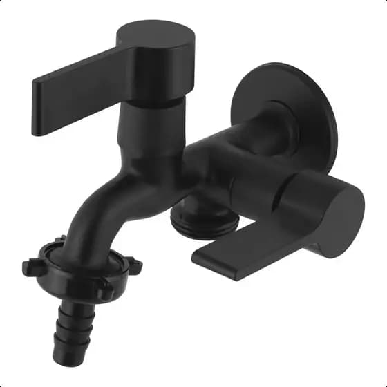 Torneira De Metal Para Maquina De Lavar E Tanque 2 Saídas Preto Fosco