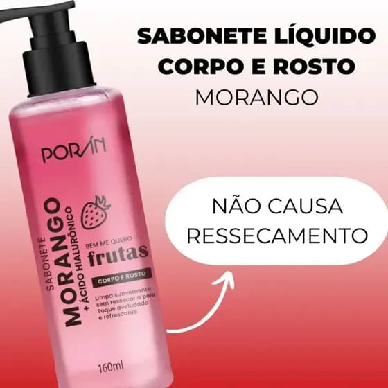 Sabonete Morango Corpo e Rosto + Ácido Hialurônico Bem me Quero 160ml - Porán