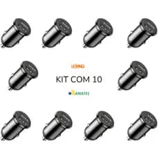 Kit com 10 Fonte de carregador veicular lelong 3.4A 2 usb