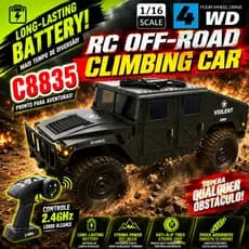Carro RC C8835 1:16 Caminhão Militar 4WD Off Road 2.4GHz Controle Remoto LED