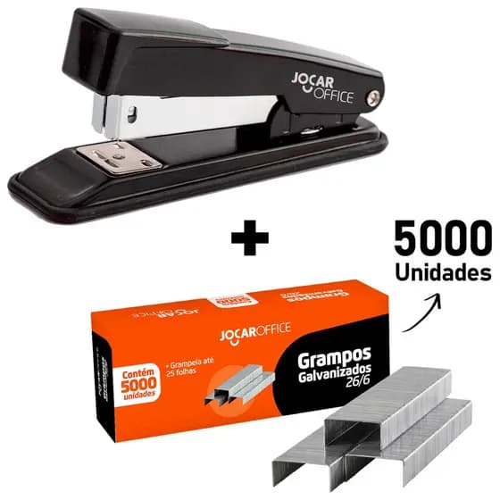 Grampeador Metal + 5000 Grampos 26/6 Galvanizados Escritório