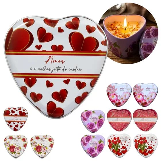 Kit 12 Velas Decorativas De Cera Coracao Para Decoracao De Mesa Ambiente