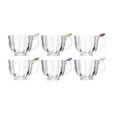 Kit 6 Xícaras Cristal Borboleta Na Alça Cores Sortidas Lyor 200ml Elegância Para Chá Da Tarde