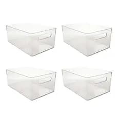 Kit 4 Caixas Organizadoras Transparentes Sem Tampa Com Alça Frontal 25,5cm Geladeira E Armário