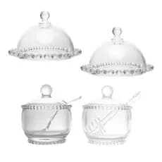 Conjunto 4 Peças Cristal Pearl Wolff Açucareiro Meleira E 2 Mini Boleiras Elegância E Luxo