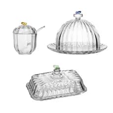 Kit Completo Cristal Canelado Açucareiro Manteigueira E Queijeira Detalhe Borboleta 3D