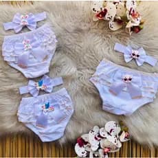 Kit Calcinha Bunda Rica com Aplique / Calcinha 3D / Calcinha + Faixa de Cabelo / Veste até 01 Ano