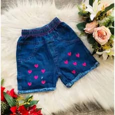 Bermuda Jeans Infantil Coração / Shorts Jeans Coração Tamanhos 2/4/6/8