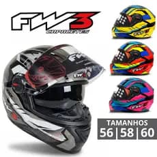 Capacete Fechado Moto Com Narigueira e Óculos Solar Interno GTX Fox FW3 Masculino Feminino