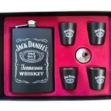 Kit Cantil Wiskeira Com 4 Copos E Funil Portátil Preto com Detalhes Branco