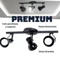 Luminaria Spot Trilho Triplo Led para 3 Lampadas Preto premium