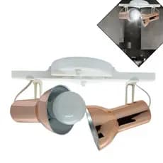 Spot Trilho Duplo Branco e Rosê Cobre Luminária Decoração Minimalista Charme Sofisticação