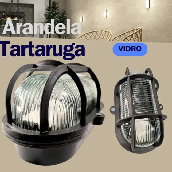 Luminária Arandela Tartaruga Vidro Preto/Branco Parede Muro Teto Jardim Iluminação com Vedacao