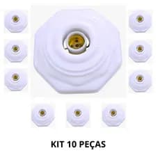 Kit 10 Plafon Octagonal Soquete E27 Branco COM FIO P/ Lampada de ate 100w Luminária