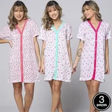 Promoção Kit 3  Camisola Abre Fácil Botões Manga Curta Pós Parto  Pijama Cirúrgico Malha