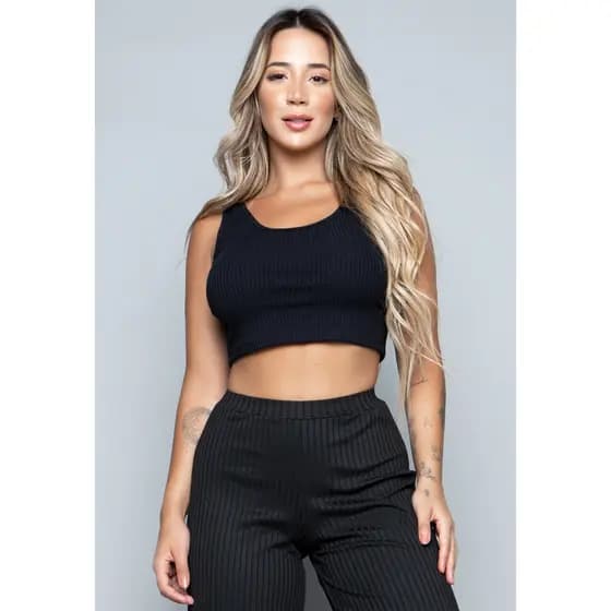 Cropped Regata Canelado Feminino Preto