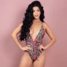 Maiô Body Multiplas Amarrações Sem Bojo Estampado Moda Praia