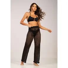 Calça Saída de Praia Feminina Vekyo Estilo Tricot Flare Cintura Alta
