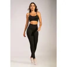 Conjunto Top e Calça Fitness Alça Fina Nadador Cintura Alta