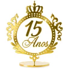 Topo de Bolo 15 Anos Acrílico Cristal e Dourado Espelhado Luxo Festas